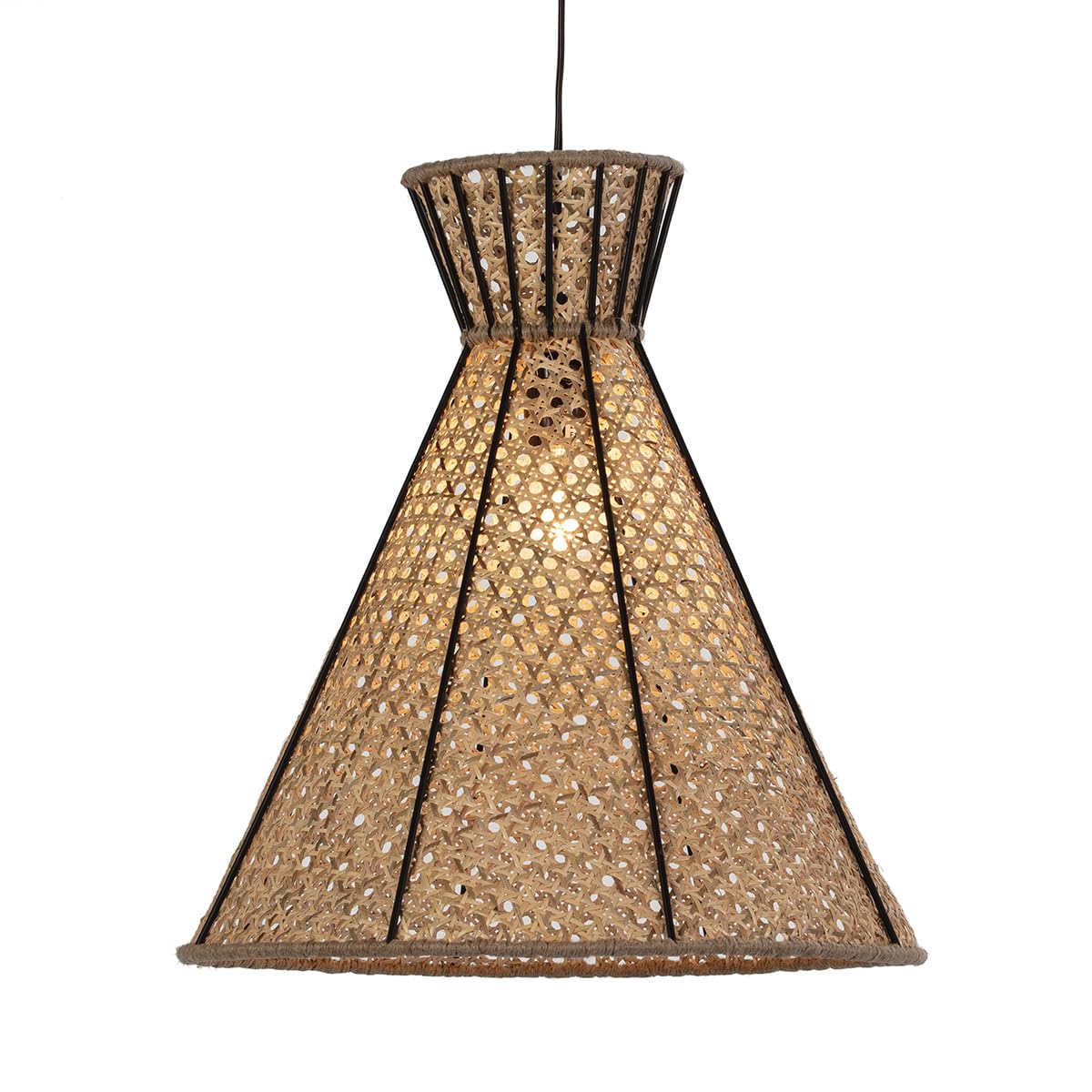 LAMPARA DE TECHO 42X42X43 METAL NEGRO/RATAN NATURAL