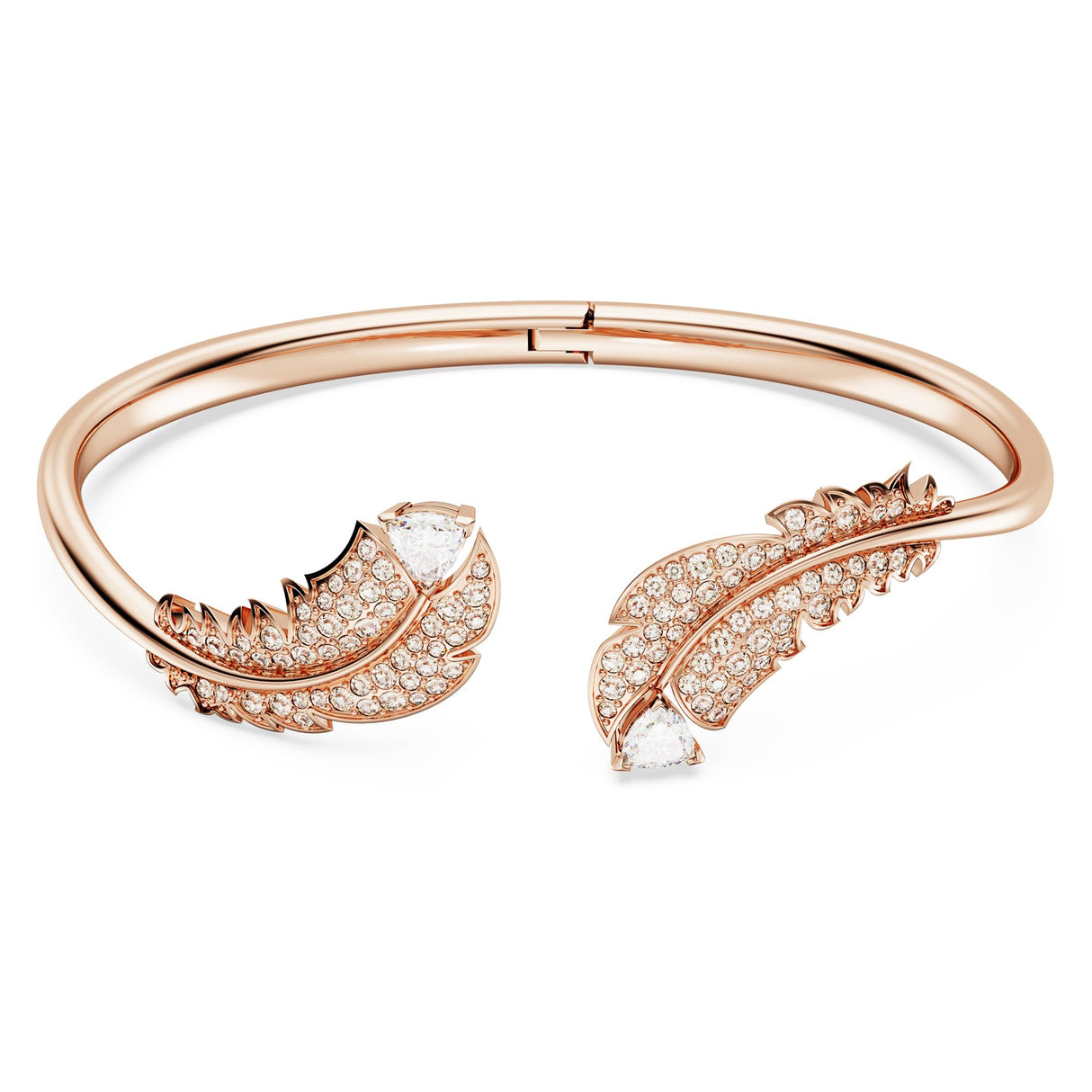Swarovski Brazalete Nice, con Motivo de Plumas, Pavé Blanco, Baño Tono Oro Rosa, M