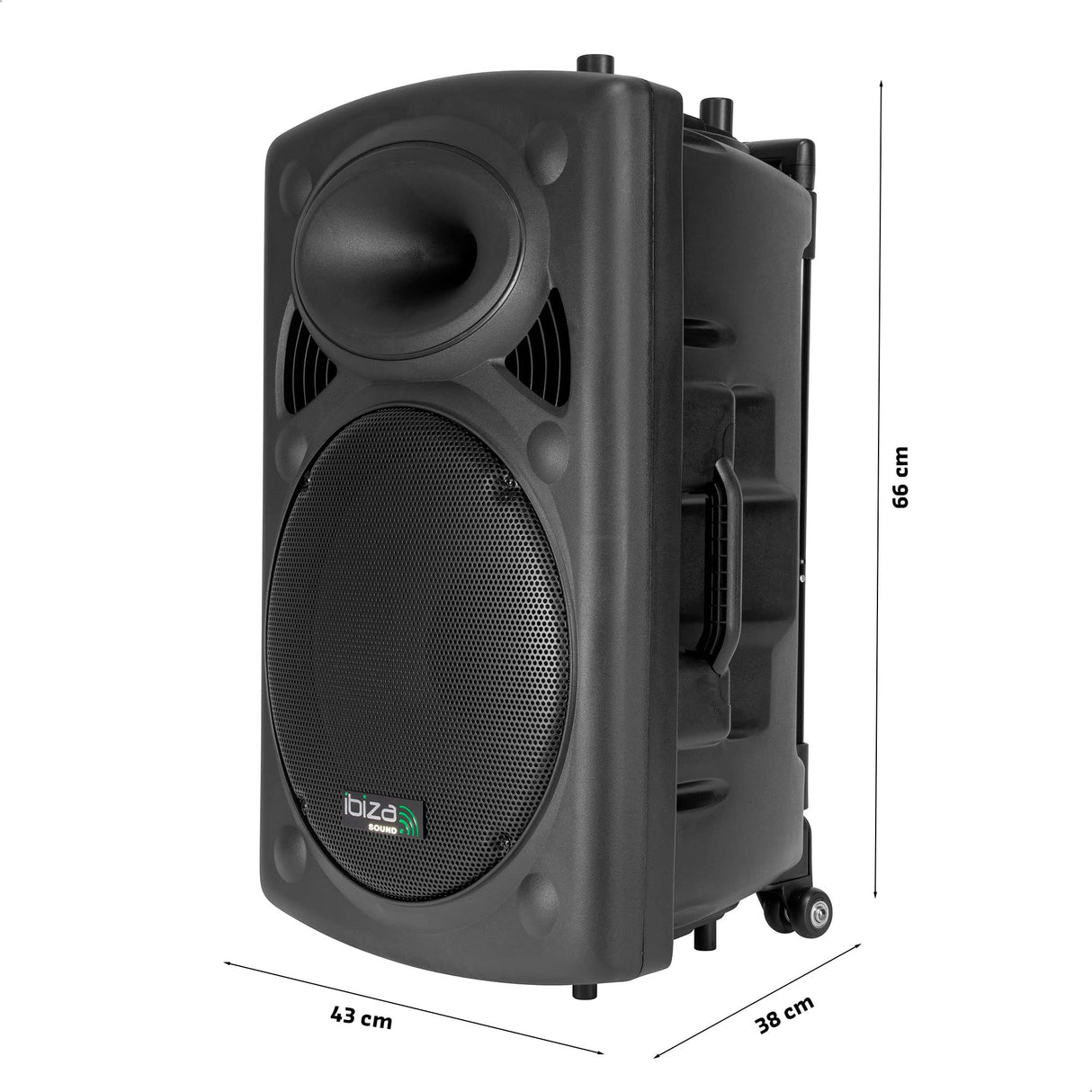 Ibiza - PORT15VHF-BT - Altavoz portátil 15"/800W MAX con 2 micrófonos (VHF), Mando a Distancia y Funda Protectora - Bluetooth, USB, SD - 6 a 8h de autonomía - Speaker Box