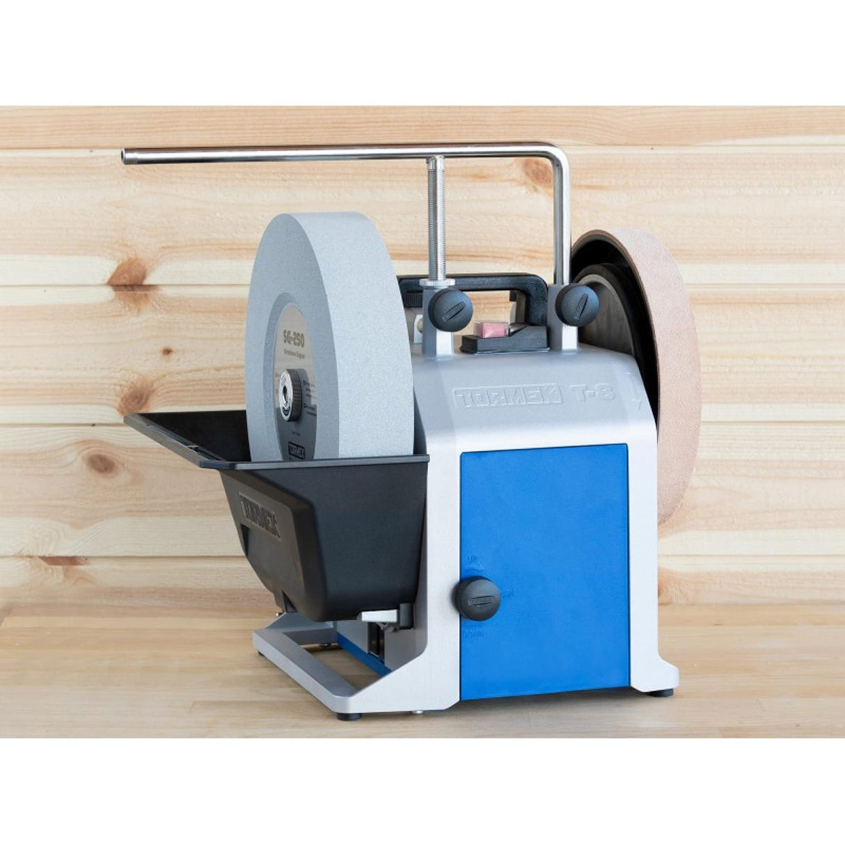 MFLS FOREZIENNE SAS NIL0005 TORMEK T-8 con rueda de agua, 200 W, afilado todas tus herramientas afiladas, soporte universal, ajuste, EzyLock, elevación por tornillos, manguitos de precisión patentados