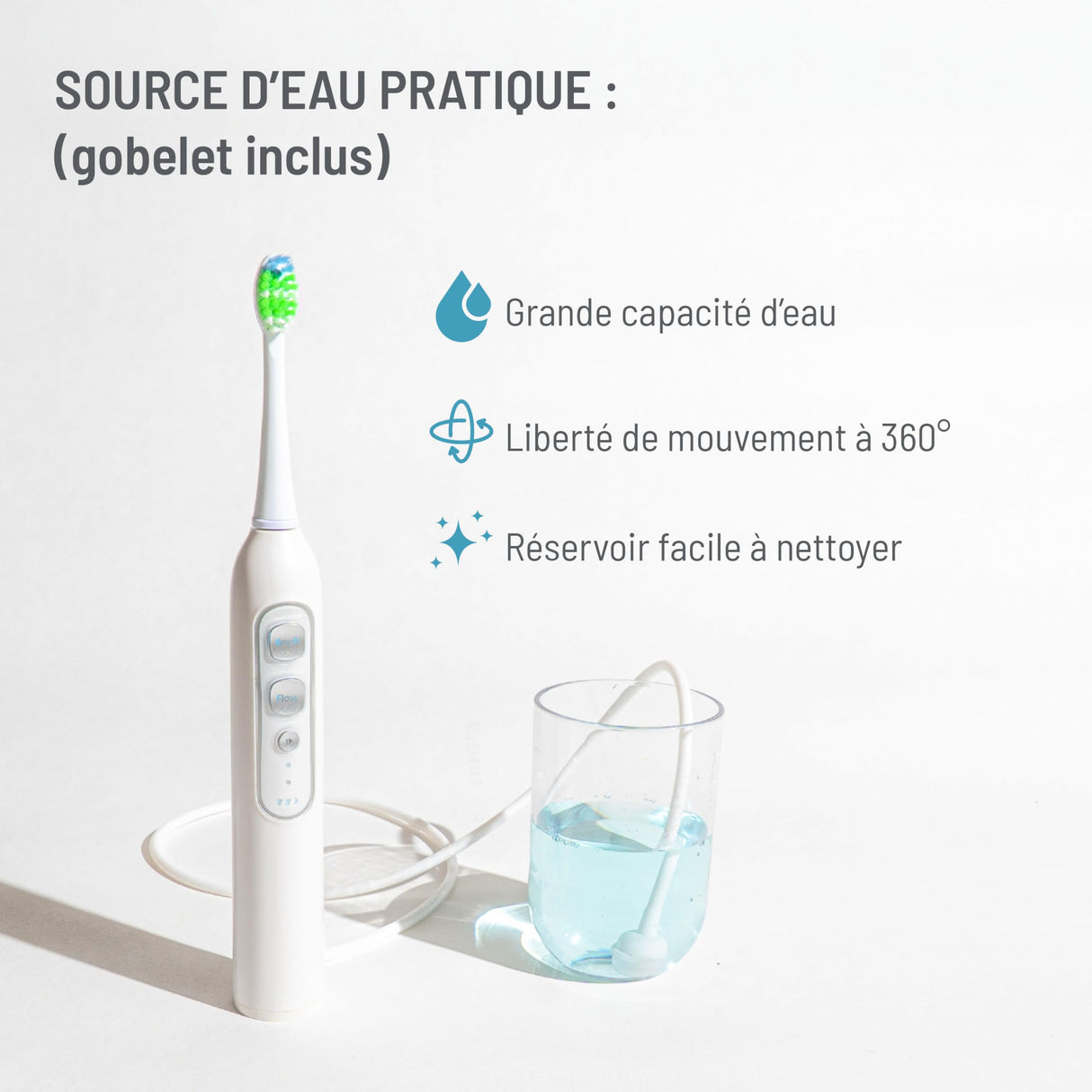 Haepi Julia - Cepillo de dientes eléctrico sónico 3 en 1 | Cepillado + Jet interdental + Descalcificación | 48.000 vibraciones/min | Recargable USB | Para encías sensibles y portadores de aparatos