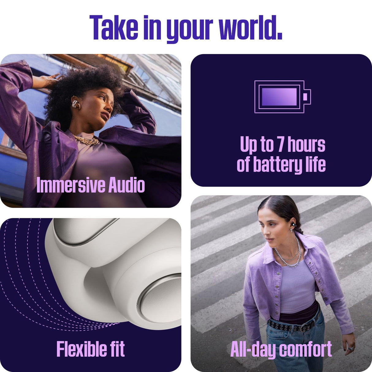 Bose Ultra Open Earbuds, Auriculares inalámbricos de botón de alta gama y fidelidad, Auriculares Bluetooth intraurales , Diseño de moda abierto, Hasta 48 h de autonomía, Lila Claro - Edición Limitada