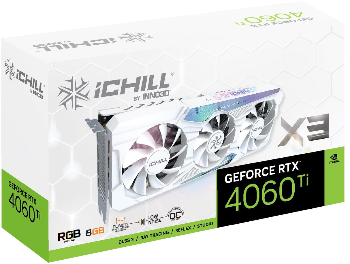 Inno 3D GEFORCE RTX 4060 Ti 8GB ICHILL X3 White C406T3-08D6X-17113280 Flagship Model Graphics Board VRAM 8GB