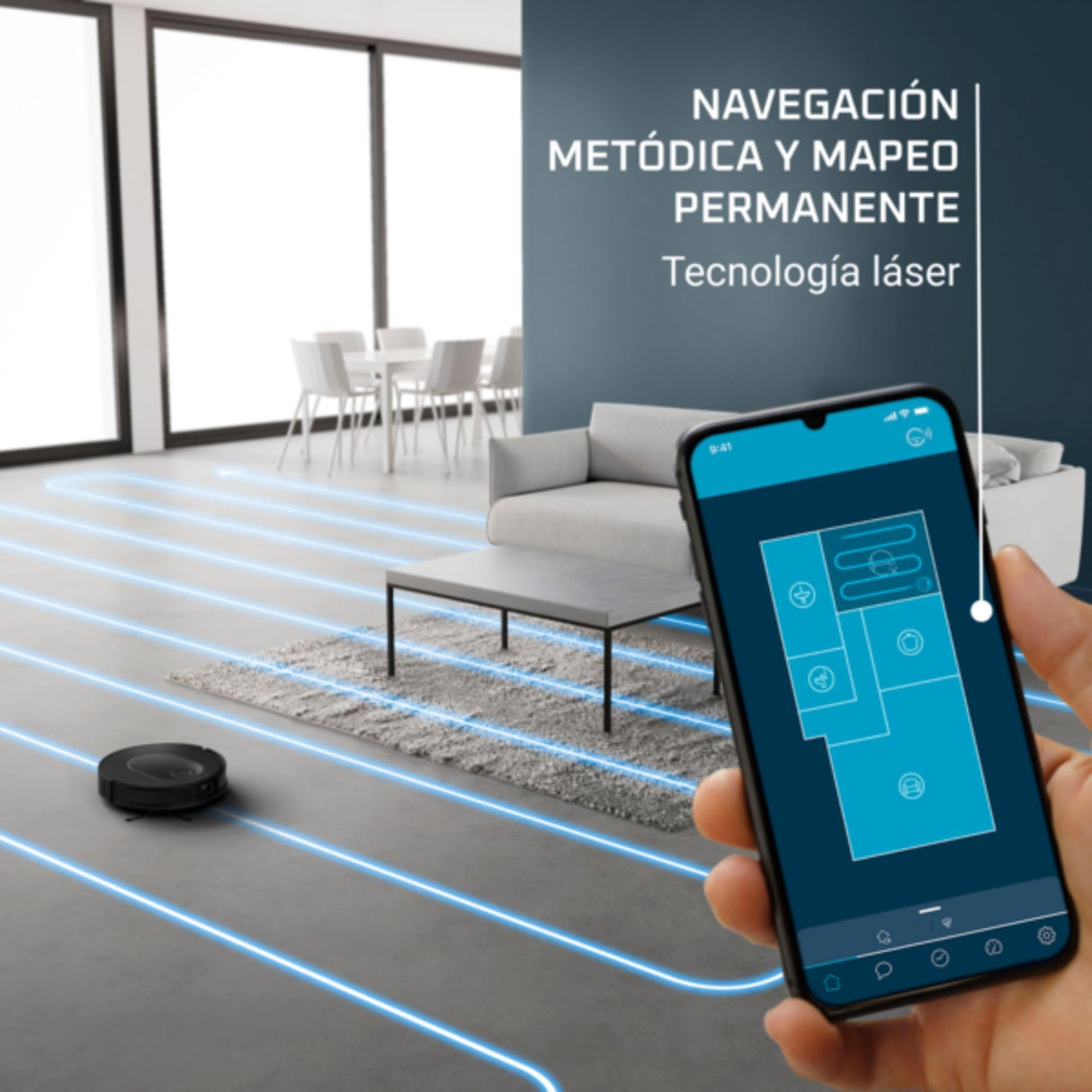 Rowenta X-Plorer Serie 65 - Robot Aspirador, aspira y friega, tecnología láser, Cobertura Total, mapeo Permanente, hasta 168 min autonomía, diseño Muy Plano, Capacidad Subir sobre alfombras, RR8L65