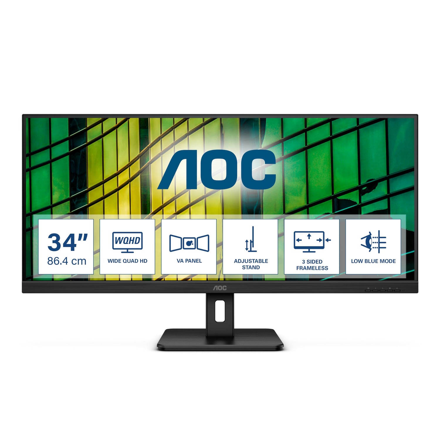 AOC U34E2M Monitor 34 Pulgadas UWQHD, 100Hz, VA, 4 ms GtG, Adaptive Sync. (3440x1440, 2x HDMI 2.0, 1x DP 1.2), Negro