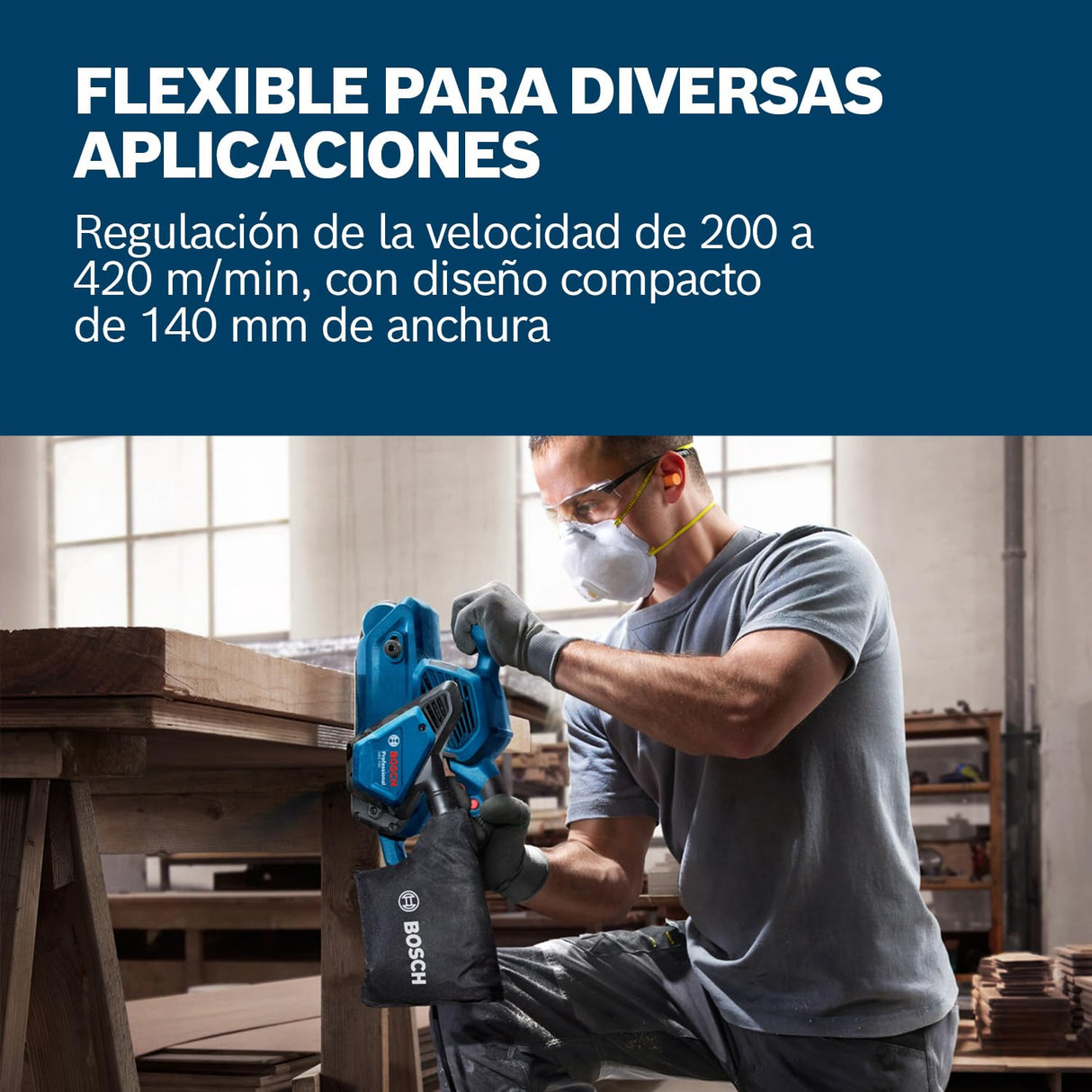 Bosch Professional lijadora de banda GBS 750 (motor de 850 W, con bolsa para lijado de tela, bolsa para polvo)