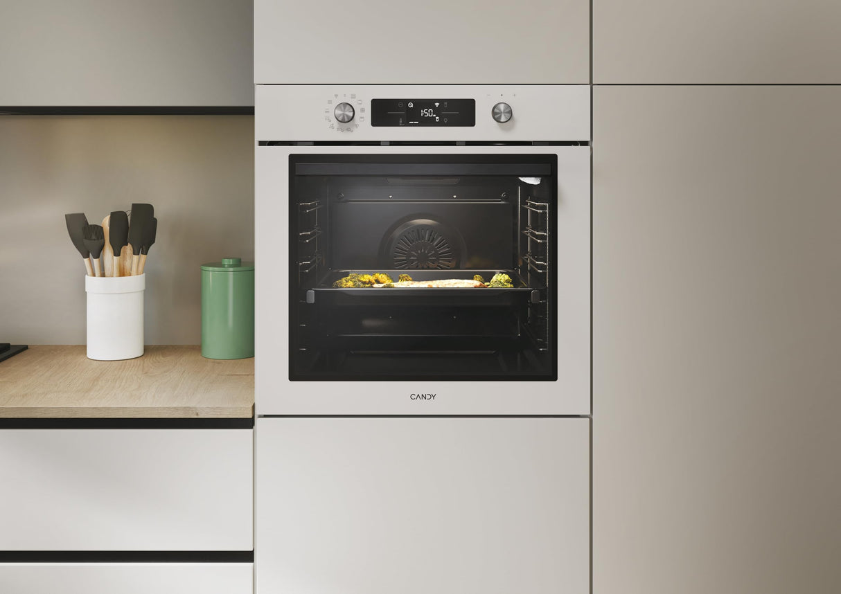 Candy Bake 800 CA6 NP5B3EHTW, Horno Multifunción, 78L, Conectividad WIFI, 1 Bandeja y 2 Rejillas, Easy Steam, Limpieza Hidrolítica, 12 Funciones, Display Basic UX, Blanco