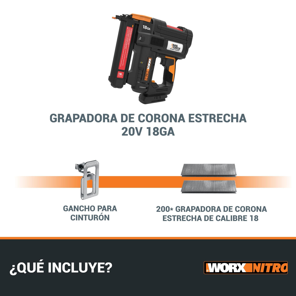 WORX WX844.9 Grapadora sin cable Nitro 20V | grapadora sin cable dispara hasta 80 grapas por minuto| grapadora alimentada por batería con liberación sin herramientas| PowerShare - Solo herramienta