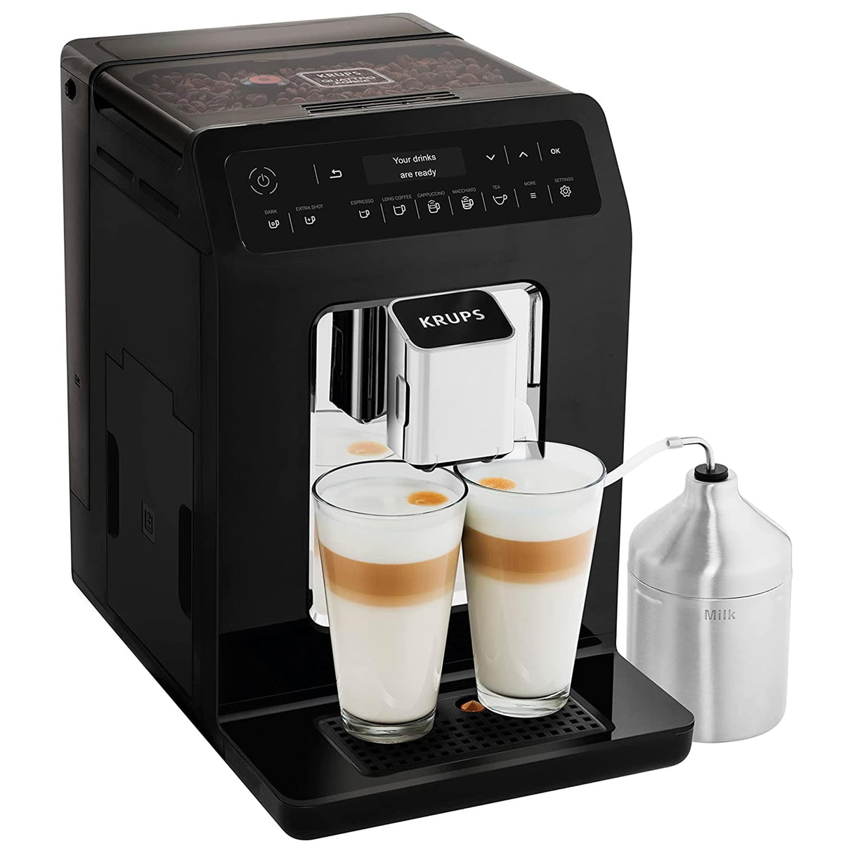Krups Cafetera totalmente automática Evidence Evidence | Pantalla OLED con tecnología Barista Quattro Force | 12 cafés | 3 variaciones de té | capuchino con un toque | función para 2 tazas | negra