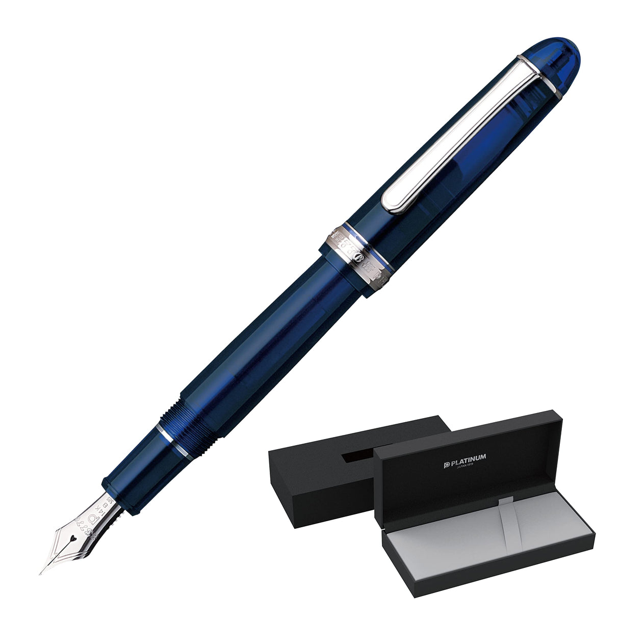 PLATINUM Pluma estilográfica japonesa #3776 Century Rhodium Chartres Blue B/Blue / 0,44-0,54 mm/Hecho a mano/Pluma de oro de 14 quilates/con caja de regalo/pluma estilográfica