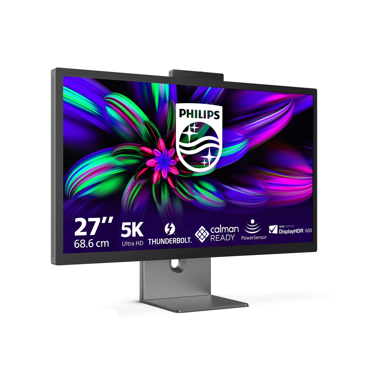 Philips 27E3U7903 Monitor 27” 5K, 70Hz, IPS Black, 4ms MPRT, Adaptive Sync, HDR600, Altura Ajustable, Webcam, Altavoces, (2560x1440, HDMI 1x 2.1, DP USB Hub) Gris