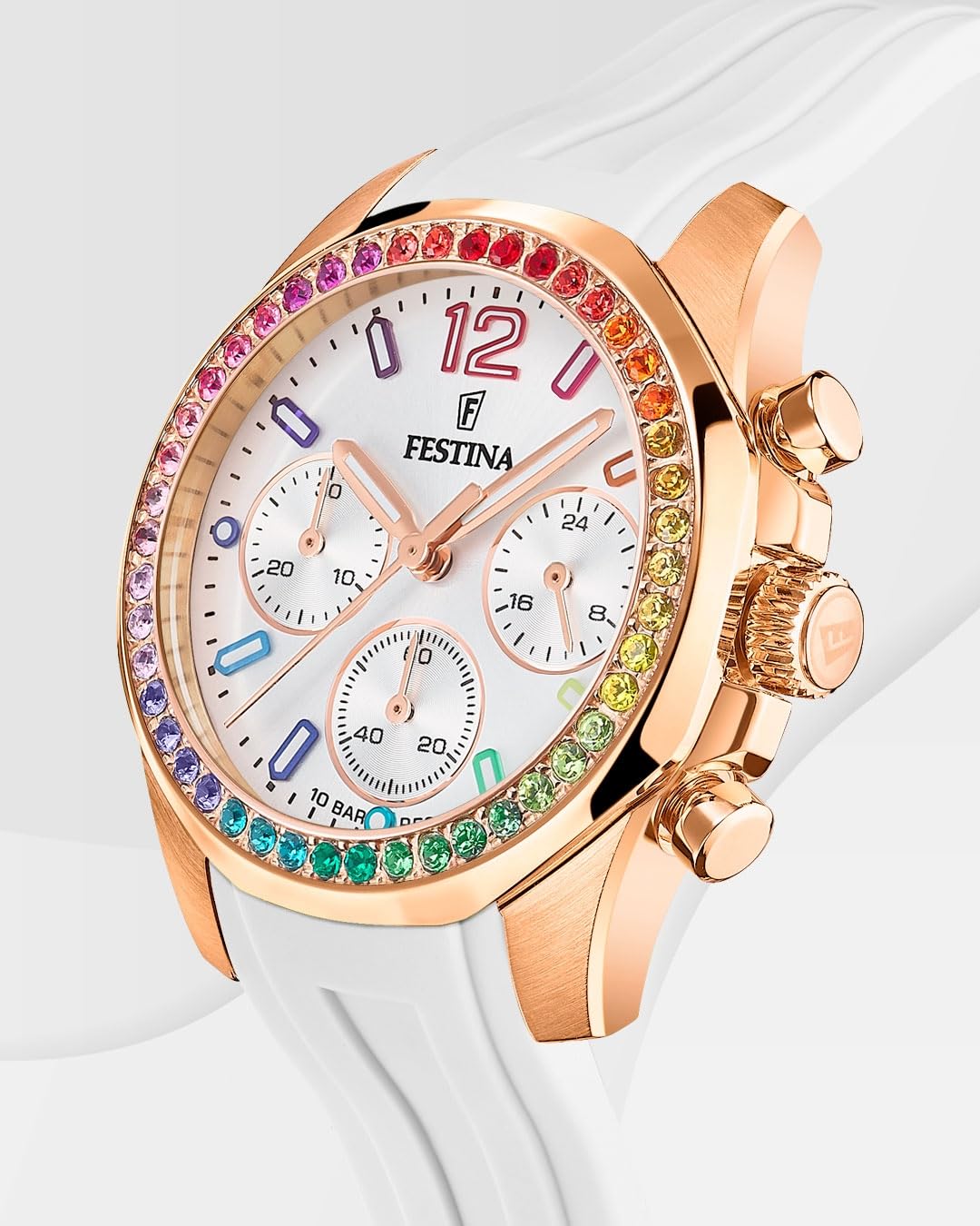 Festina Reloj Mujer F20611/2 Boyfriend Collection Caja de Acero Inoxidable 316l Rosa Correa de Caucho Blanco
