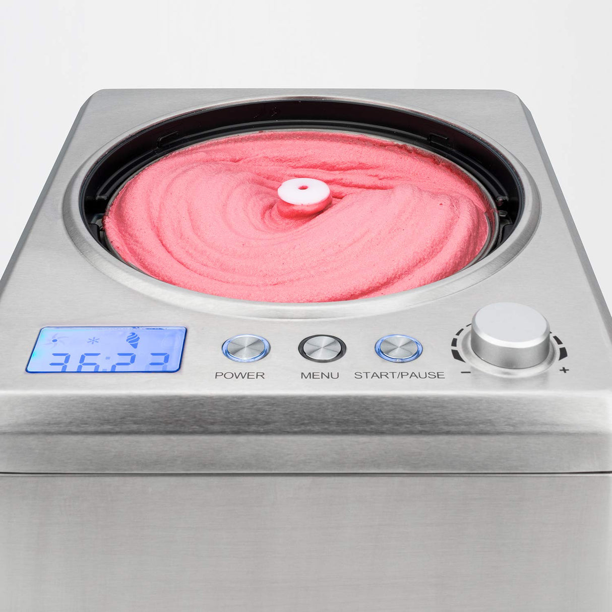 H.Koenig HF340 Máquina Para Hacer Helados Caseros y Sorbetes Profesionales, Heladera Con Compresor, 180 W, 2 Litros, Preparación 30 Mins, Pantalla LCD, Conservación En Frío, Acero Inoxidable