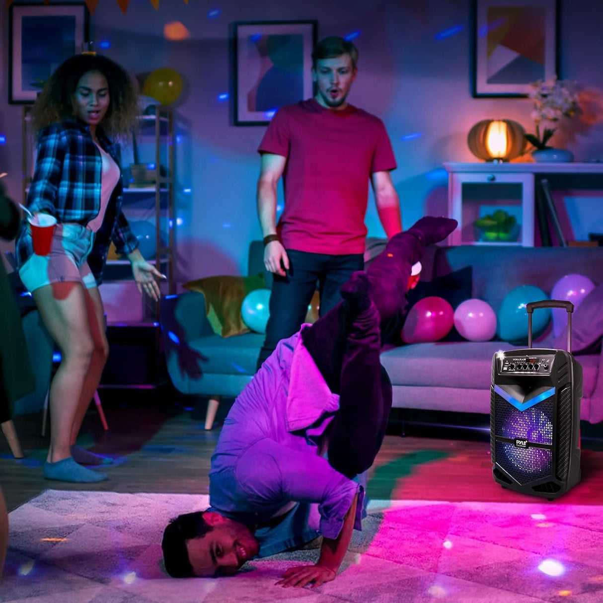 Pyle sistema de altavoces, PA, 600W, Bluetooth, portatil, recargable, exteriores, subwoofer de 10”, Tweeter de 1”, función de grabación, micrófono, luces de fiesta, Radio USB/SD