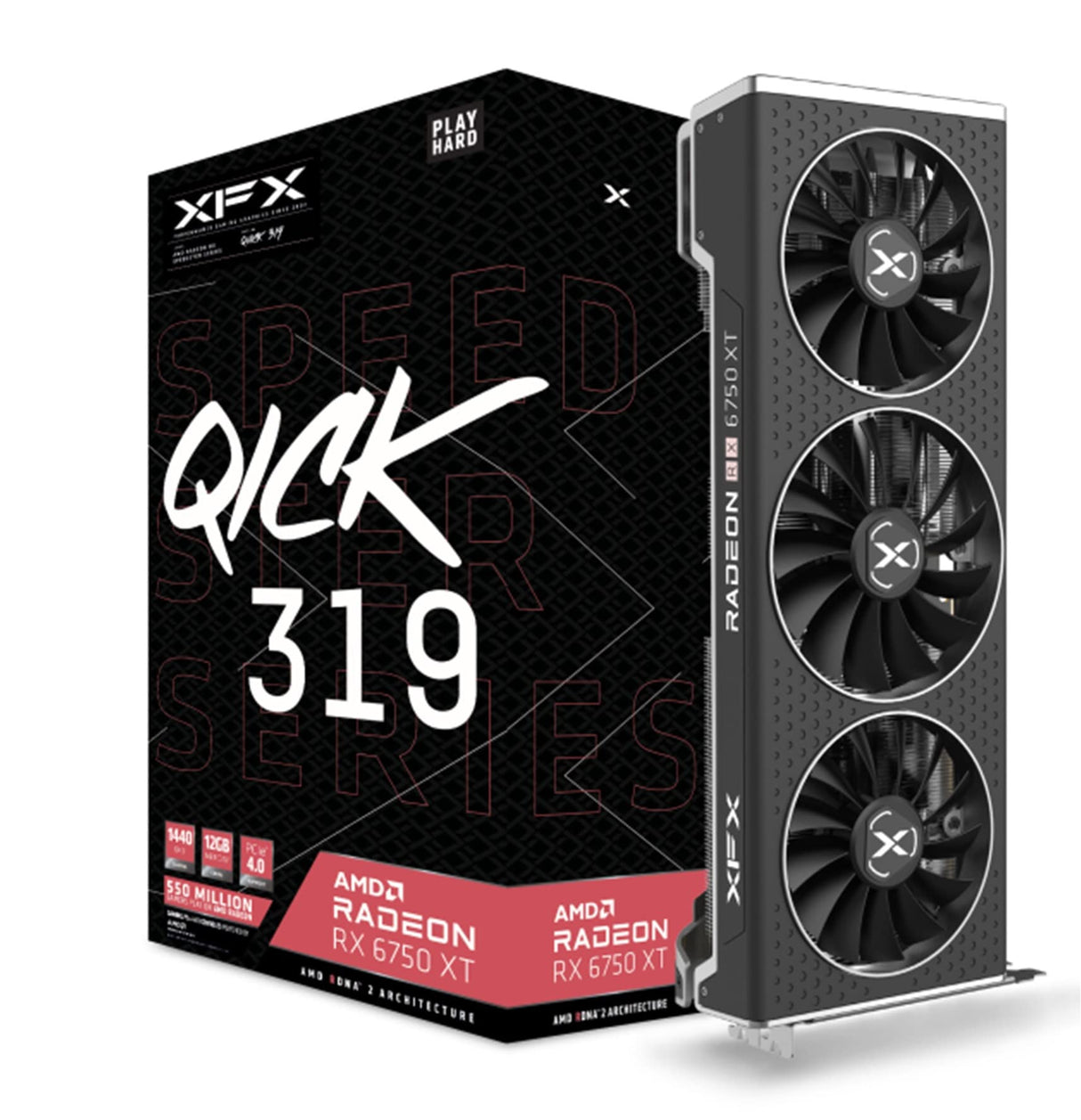 XFX Speedster QICK319 Radeon RX 6750XT Core - Tarjeta gráfica para Videojuegos con 12 GB GDDR6 HDMI 3 x DP, AMD RDNA™ 2 (RX-675XYJFDP)
