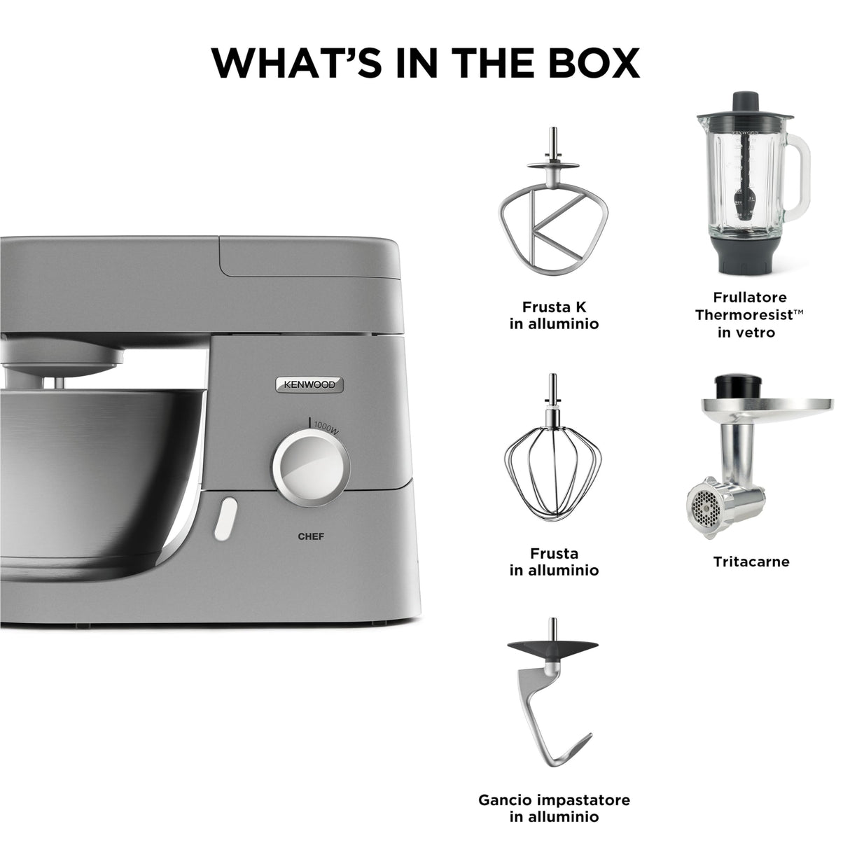 Kenwood KVC3100S - Máquina de cocina con movimiento planetario Base, licuadora y trituradora de carne plateado