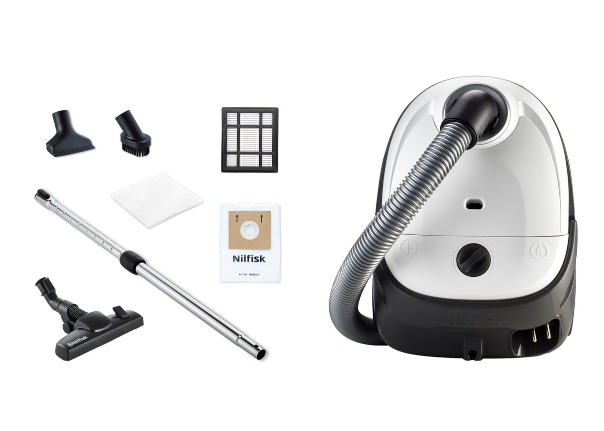 Nilfisk Aspiradora One para Suelos y Alfombras con Filtro EPA - Aspirador de Trineo Potente, Compacto y Ligero - Blanca (WB10P05A-HB15)