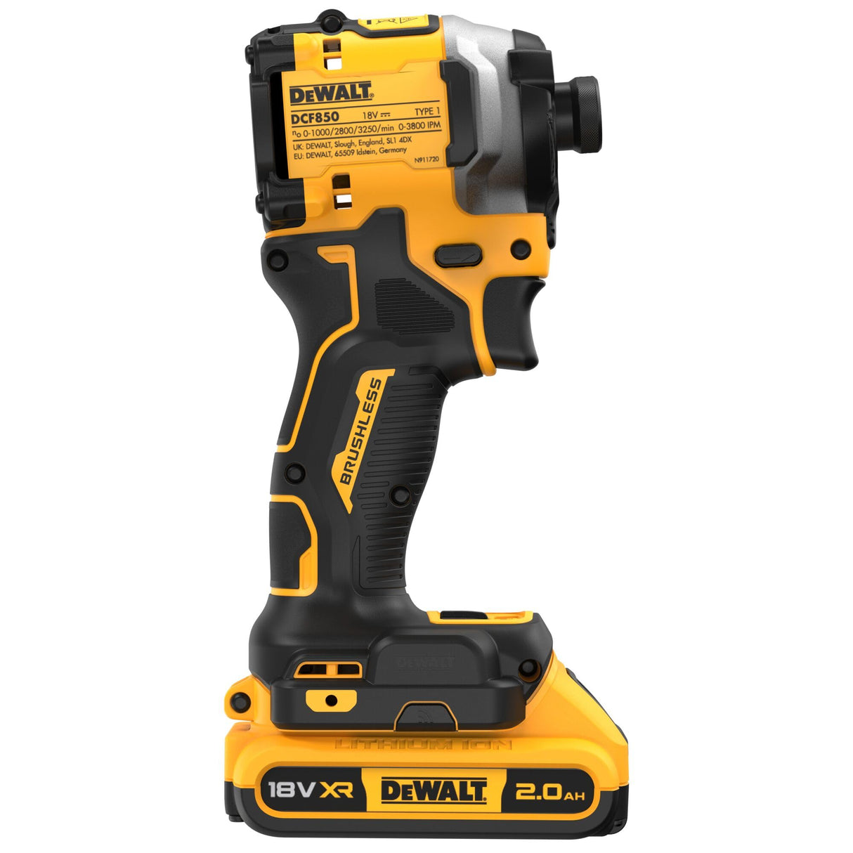 DEWALT DCF850D2T-QW - Atornillador de impacto compacto sin escobillas 18V XR, 1 Batería Li-Ion 2 Ah y Cargador Multi-voltaje XR