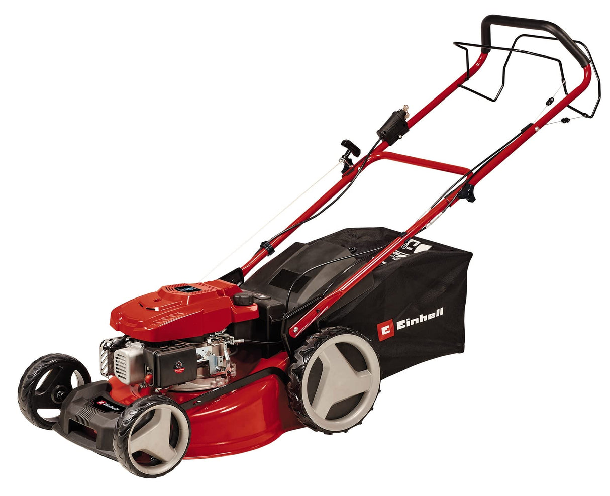 Einhell Cortacésped de Gasolina GC-PM 46 S HW-E (2 kW, 1 Cilindro, Motor de 4 Tiempos, hasta 1400 m², función de Arranque eléctrico, tracción Trasera desconectable, Bolsa de Hierba de 65 l)