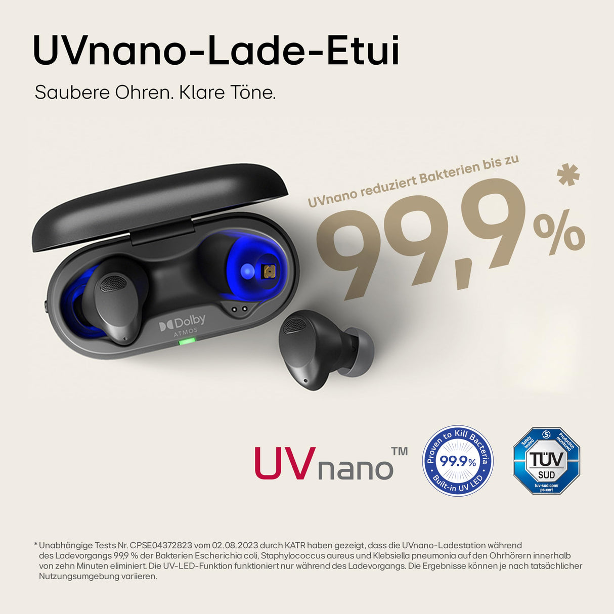 LG Auriculares intraurales Bluetooth Tone Free T90S con Sonido Dolby Atmos, tecnología Meridian, cancelación Activa de Ruido (ANC), y UVnano+, Blanco