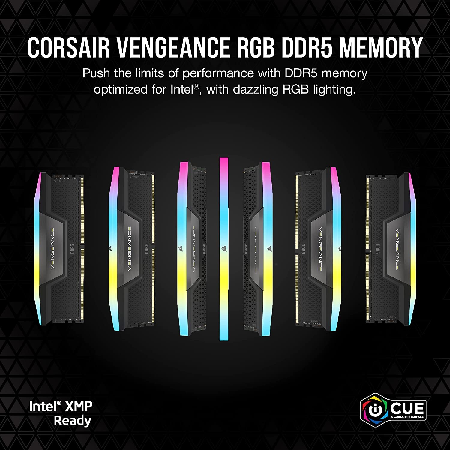 Corsair Vengeance RGB DDR5 32GB (2x16GB) 6400MHz C32 Memoria de Sobremesa Optimizada de Intel (Iluminación Dinámica Diez Zonas, Regulación de Tensión, Perfiles XMP 3.0 Personalizados) Negro