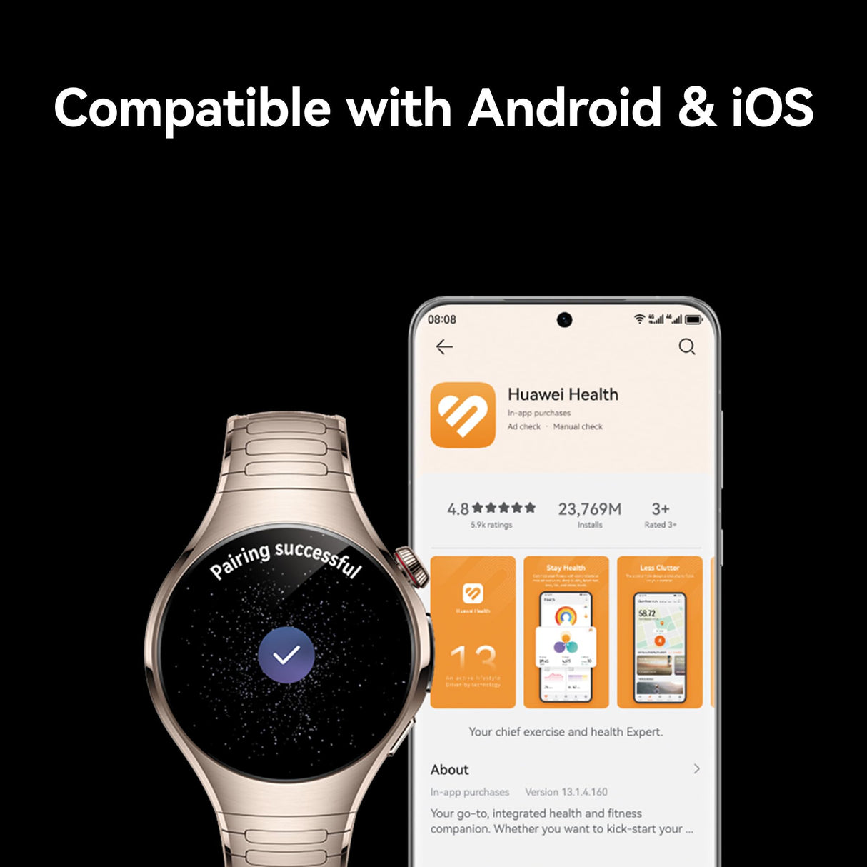 Montre connectée Huawei Watch 5 42 mm Bluetooth Gris avec bracelet en cuir Blanc