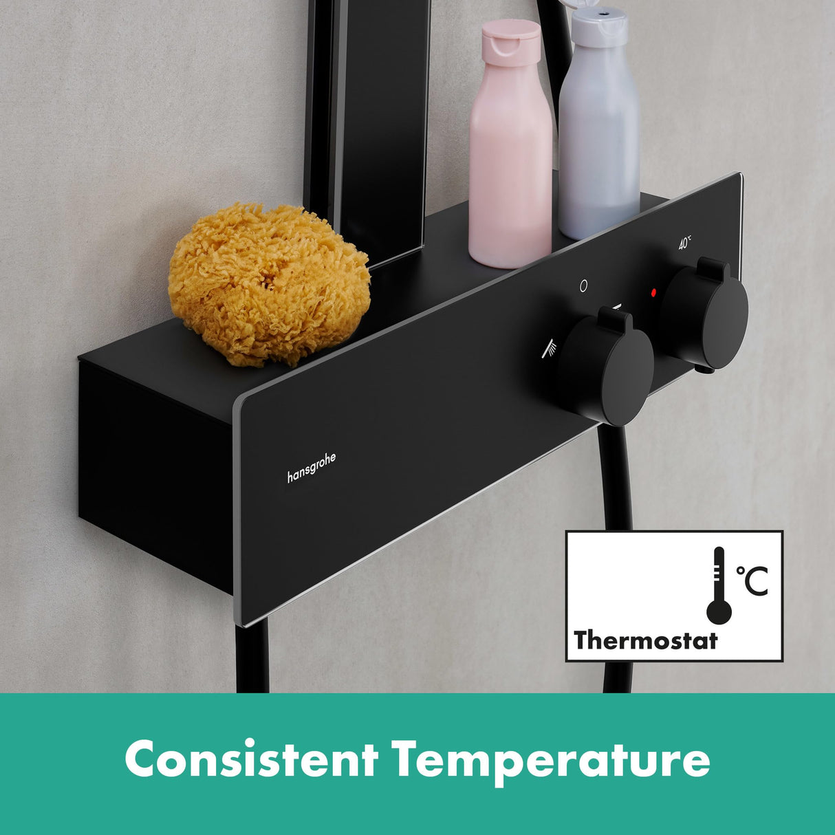 hansgrohe Rainfinity, sistema de ducha con termostato, ducha lluvia (360 mm) con grifo, ducha de mano (3 tipos de chorro), flexo, barra, ducha fija redondo (1 tipo de chorro), negro mate