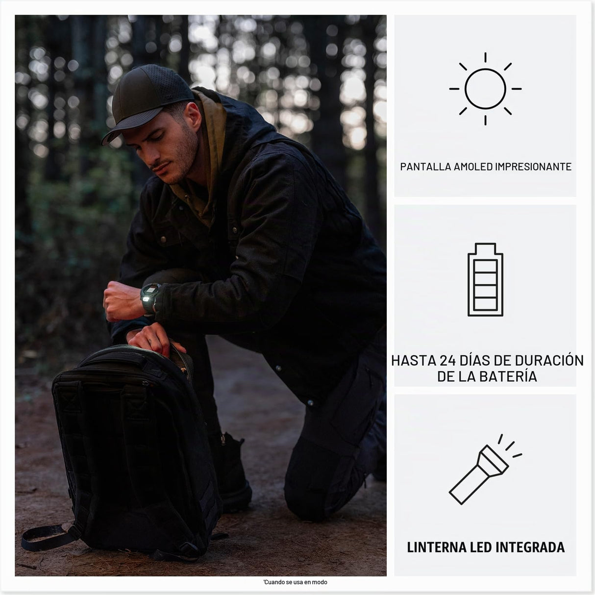 Garmin Reacondicionado Instinct 3 Tactical Edition, 50 mm, Reloj Inteligente con GPS Resistente al Agua, Pantalla AMOLED, Linterna LED, hasta 24 días autonomía, Negro, Reacondicionado