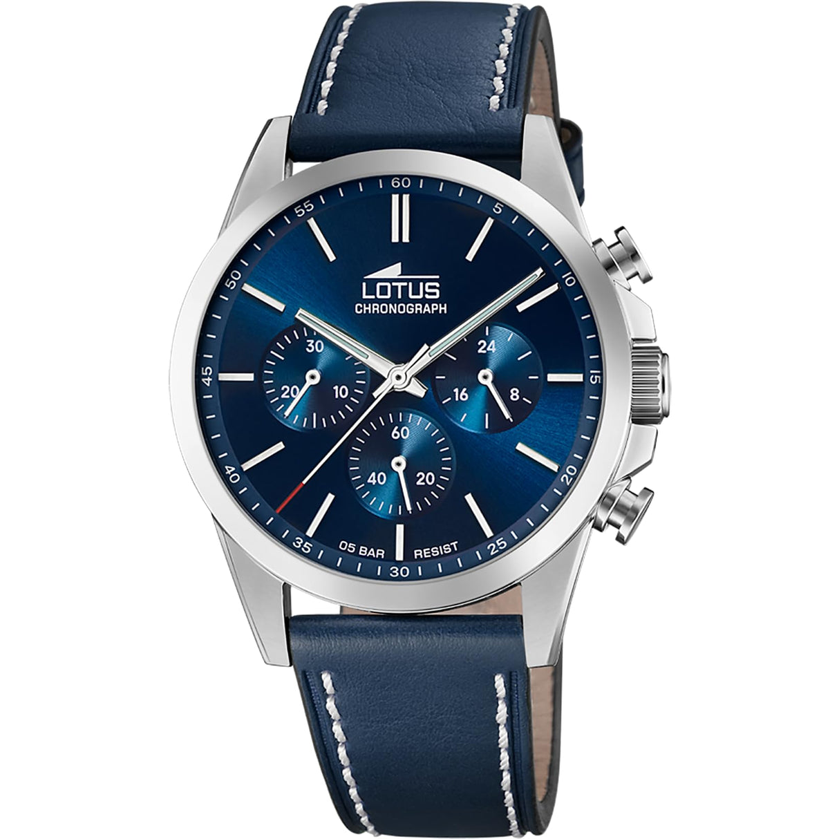 LOTUS Reloj Hombre 18990/2 Chrono Caja de Acero Inoxidable 316l Plateado Correa de Piel Azul