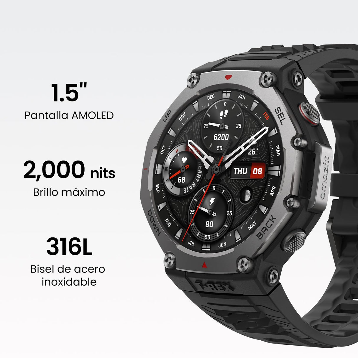 Amazfit T-Rex 3 Outdoor Smartwatch 48 mm Pantalla AMOLED, Mapas & Navegación Offline, 6 Sistemas de Satélite GPS Doble Banda, 27 Días de Duración de Batería, Pago NFC, 170 Modo Deportes de Aventura
