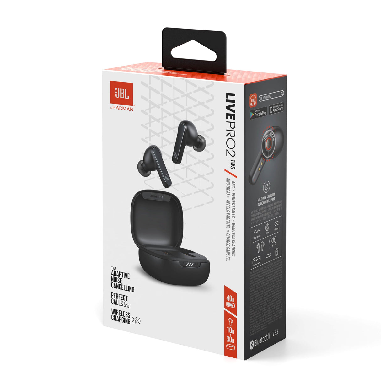 JBL Live Pro 2 TWS Auriculares In Ear Bluetooth con cancelación de ruido, 40h de batería, 6 micrófonos, control táctil, resistentes al agua IPX5, Dual Connect & Sync, color negro