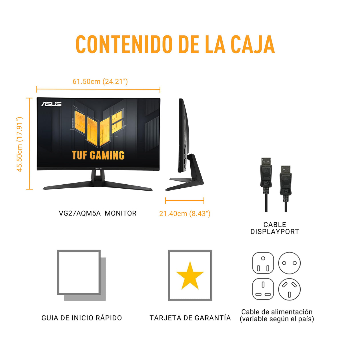 ASUS TUF Gaming VG27AQM5A Monitor Gaming de 27", QHD (2560 x 1440), 300 Hz, Fast IPS, ELMB Sync, 0.3 ms (GTG), Altavoces estéreo, 95% DCI-P3, DisplayWidget Center