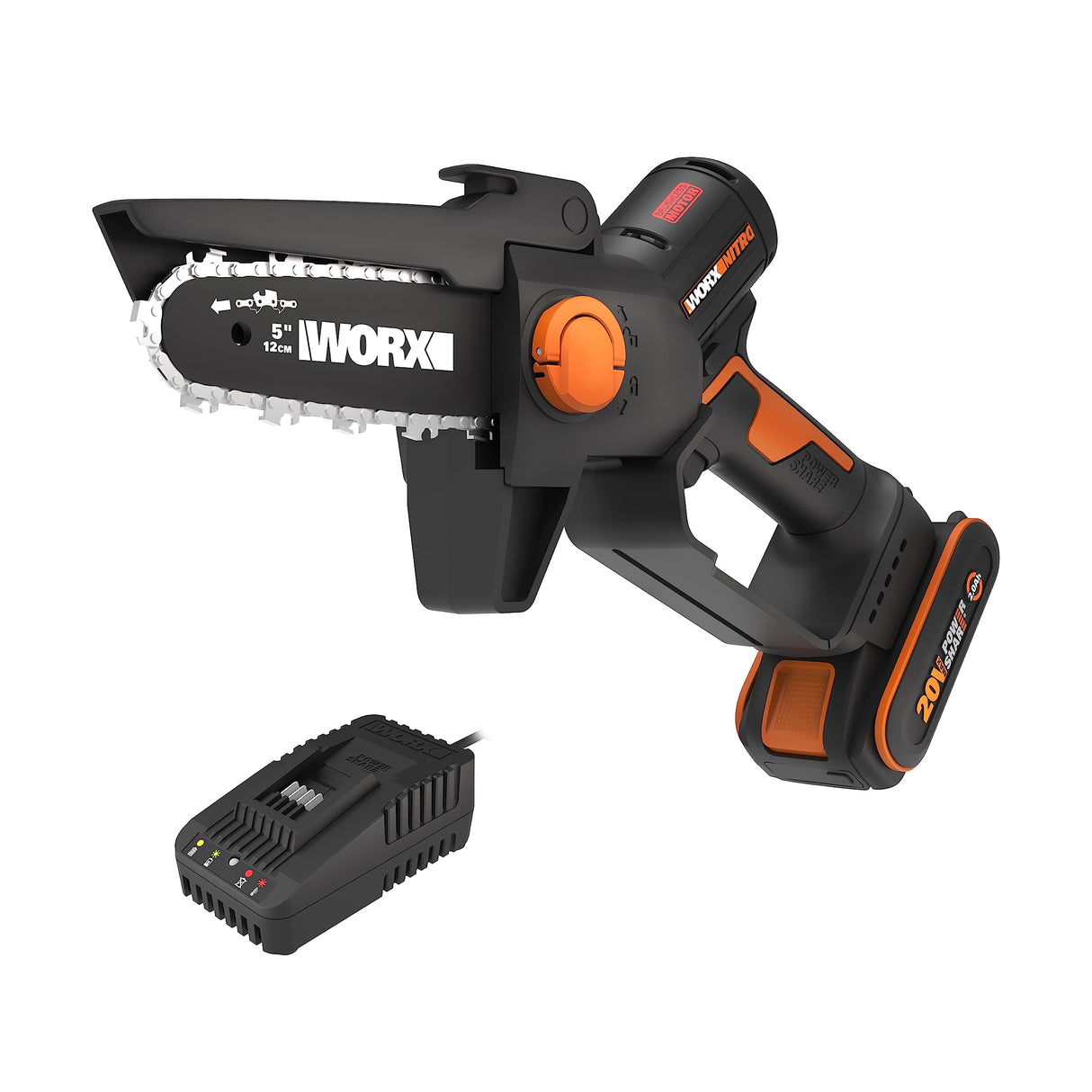 WORX | WG325E | Mini motosierra de poda | motor sin escobillas | PowerShare | Espada 12 cm
