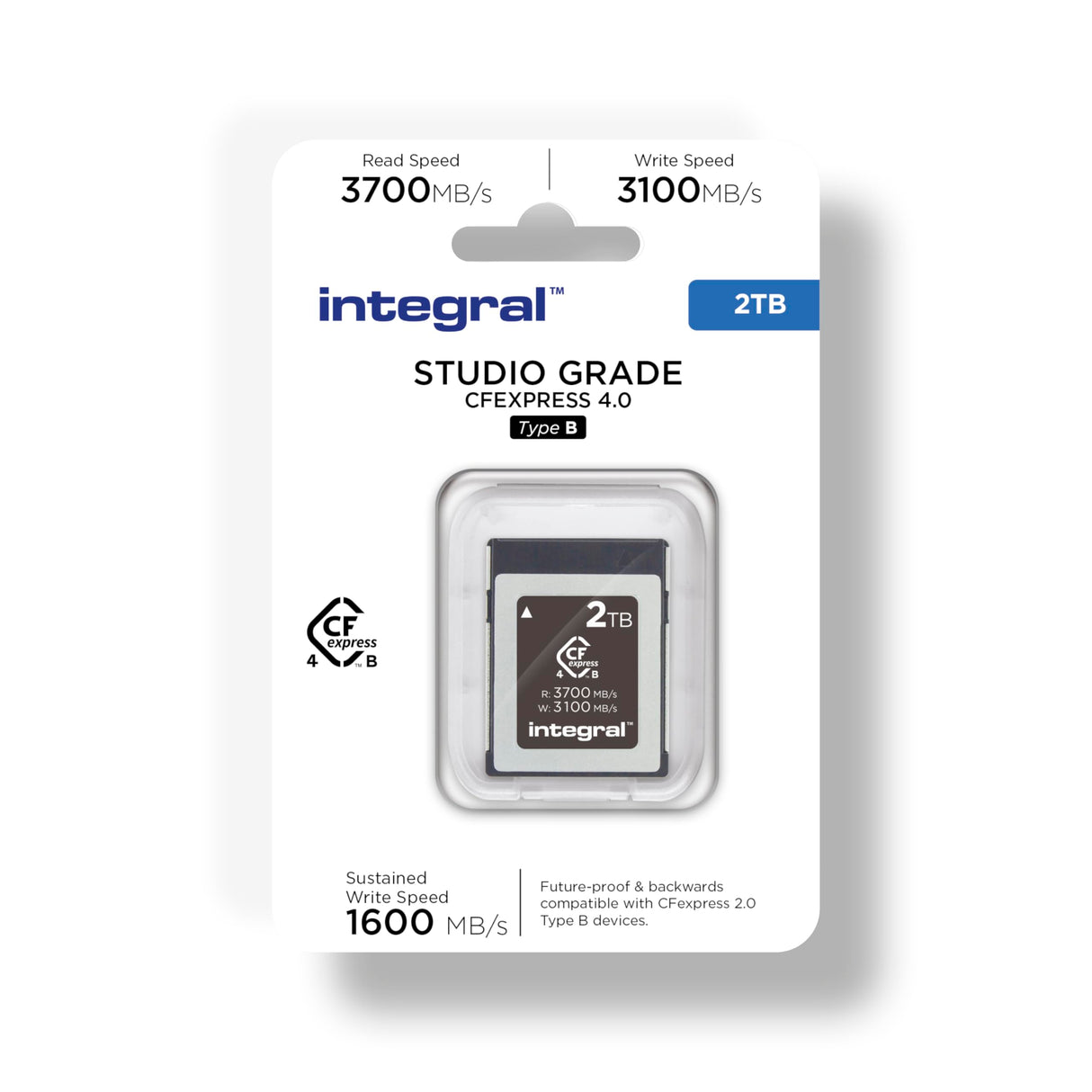 Integral Studio Grade CFexpress 4.0 Tipo B 2TB Tarjeta de Memoria - 3700 MB/s de Lectura, 3100 MB/s de Escritura, 1600 MB/s de Escritura sostenida - cámaras cinematográficas avanzadas y cámaras DSLR