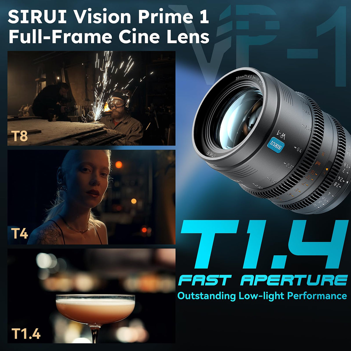 SIRUI VP-1 Vision Prime 1 T1.4 Full Frame Cine Lens Set,24mm,35mm,50mm Lente de Cine de Enfoque Manual con Preinstalación E Montura, Interchangeable RF/Z/L Monturas, 1 Lens para 4 Monturas (Gray)