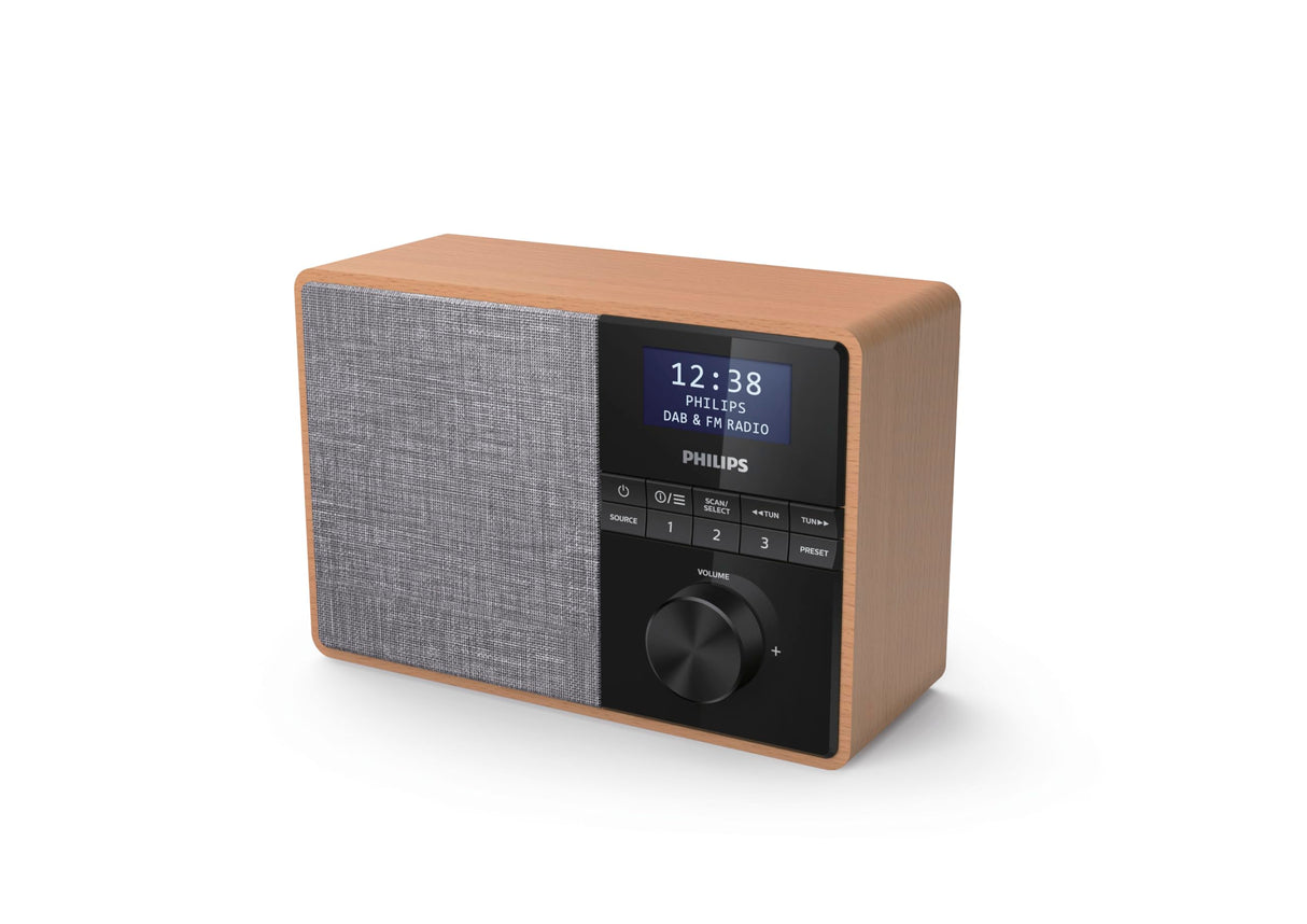 PHILIPS AUDIO TAR5505/10 Radio, Carcasa de Madera, Radio Dab+/FM, Temporizador de Cocina, Alimentación por Red o Batería, Color Marrón/Gris con Bluetooth