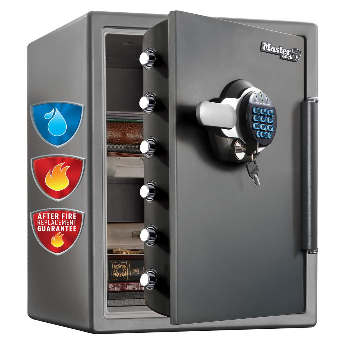 Master Lock Caja Fuerte de Seguridad, Ignifuga y Resistente al Agua, llave y Combinación Digital, XXlarge 56,6L - LTW205GYC