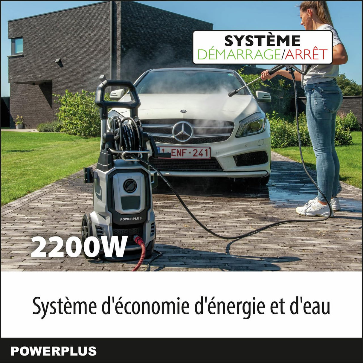 Powerplus Hidrolimpiadora Eléctrica POWXG90421 - Limpiadora de Terrazas de 2200 W, 170 Bares y 50 °C - con Manguera de 8 m y Accesorios Incluidos
