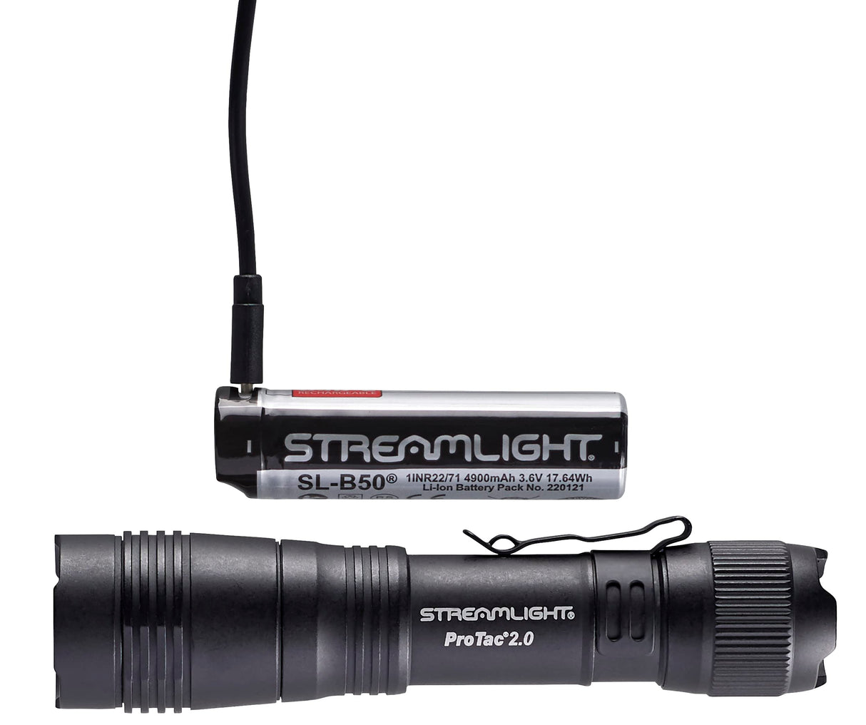 Streamlight 89000 ProTac 2.0 Linterna LED recargable alta potencia con clip, 2000 Lúmenes, cable USB-C y Estuche incluidos, Negra