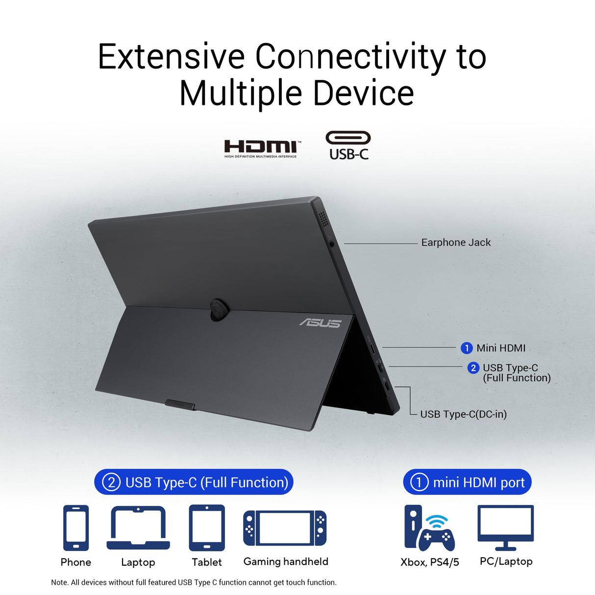 ASUS ZenScreen Touch MB16AMTR Monitor USB portátil de 15.6 Pulgadas, FHD (1920 x 1080), IPS, táctil, batería integrada, señal híbrida, Mini-HDMI, Toma para trípode, Flicker Free, Low Blue Light
