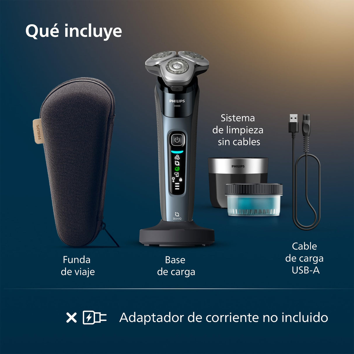 Philips i9000, Afeitadora Eléctrica Hombre, Máquina de Afeitar Barba en Seco y Mojado, Tecnología SkinIQ, Base de Carga, Recargable, Estuche de Viaje, Centro de limpieza, X9001/30