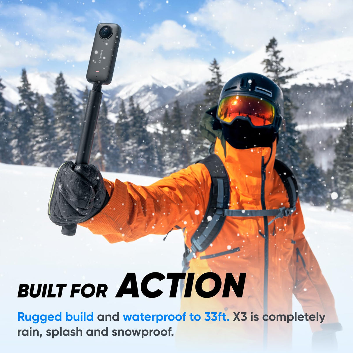 Insta360 X3 Paquete de Nieve - Cámara de acción Impermeable de 360° con Sensor de 1/2", 5,7 K 360°, Fotos de 72 MP a 360°, estabilización, Pantalla táctil de 2,29 Pulgadas, retroalimentación de