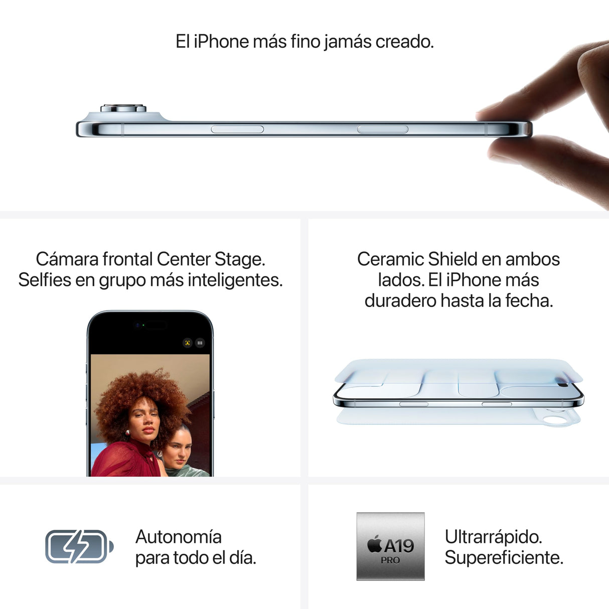 iPhone Air de 512 GB: El iPhone más Fino jamás Creado, Pantalla de 6,5 Pulgadas con Promotion hasta 120 Hz, Chip A19 Pro, cámara Frontal Center Stage, autonomía para el día Entero; Blanco Nube