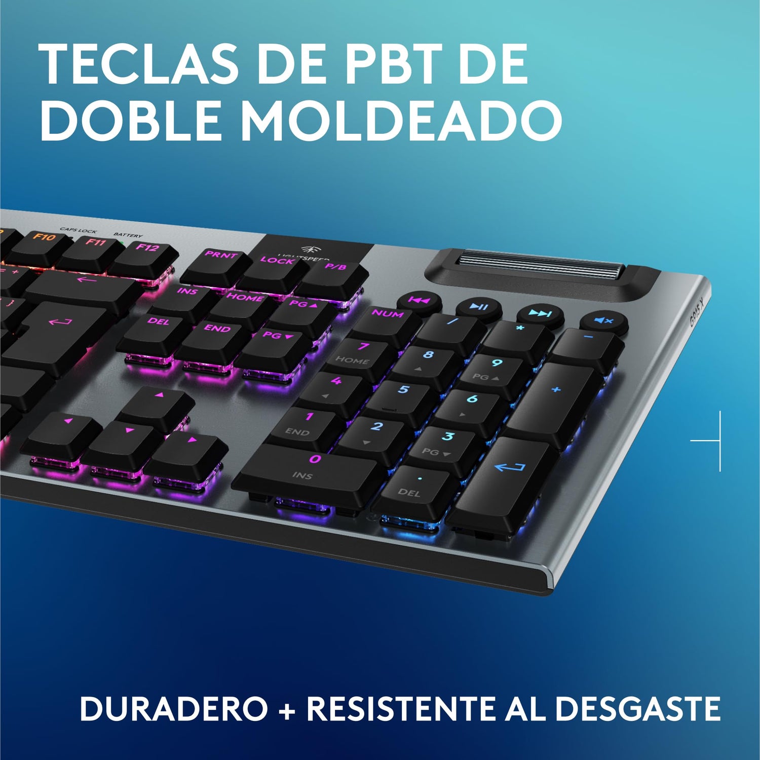 Logitech G G915 X LIGHTSPEED Teclado para gaming inalámbrico de perfil bajo, teclas de PBT de doble moldeado, elegante acabado en aluminio, interruptores táctiles marrones GL, PC/Mac,QWERTY ESP,Negro