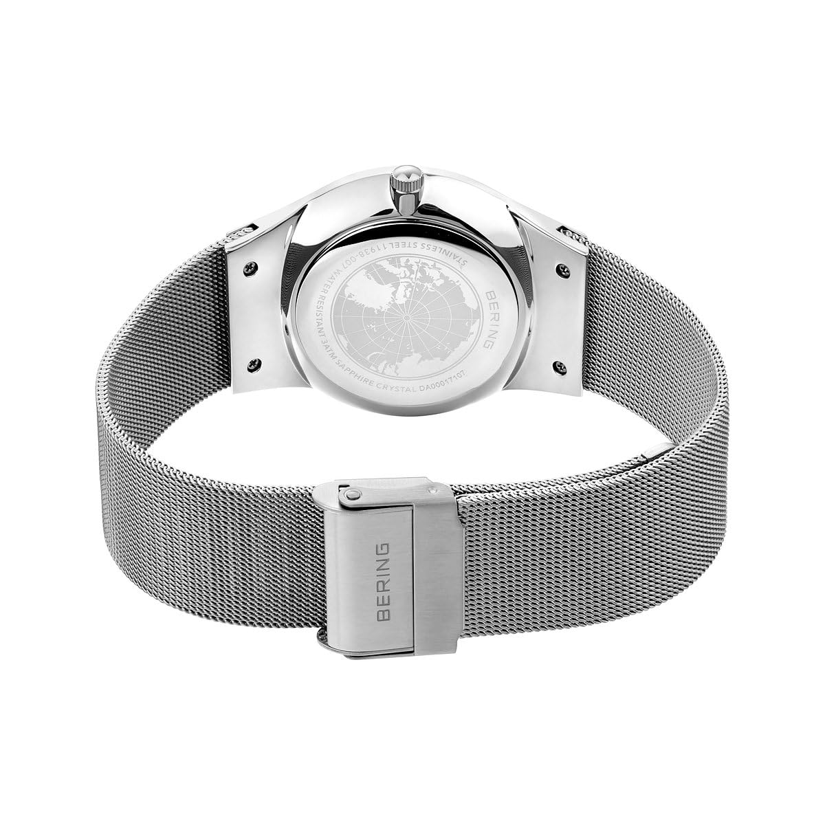 BERING 11938-007 Reloj de cuarzo para hombre con caja de acero inoxidable de 40 mm con acabado en gris y esfera gris, correa milanesa, cristal de zafiro y resistencia al agua de 3 ATM