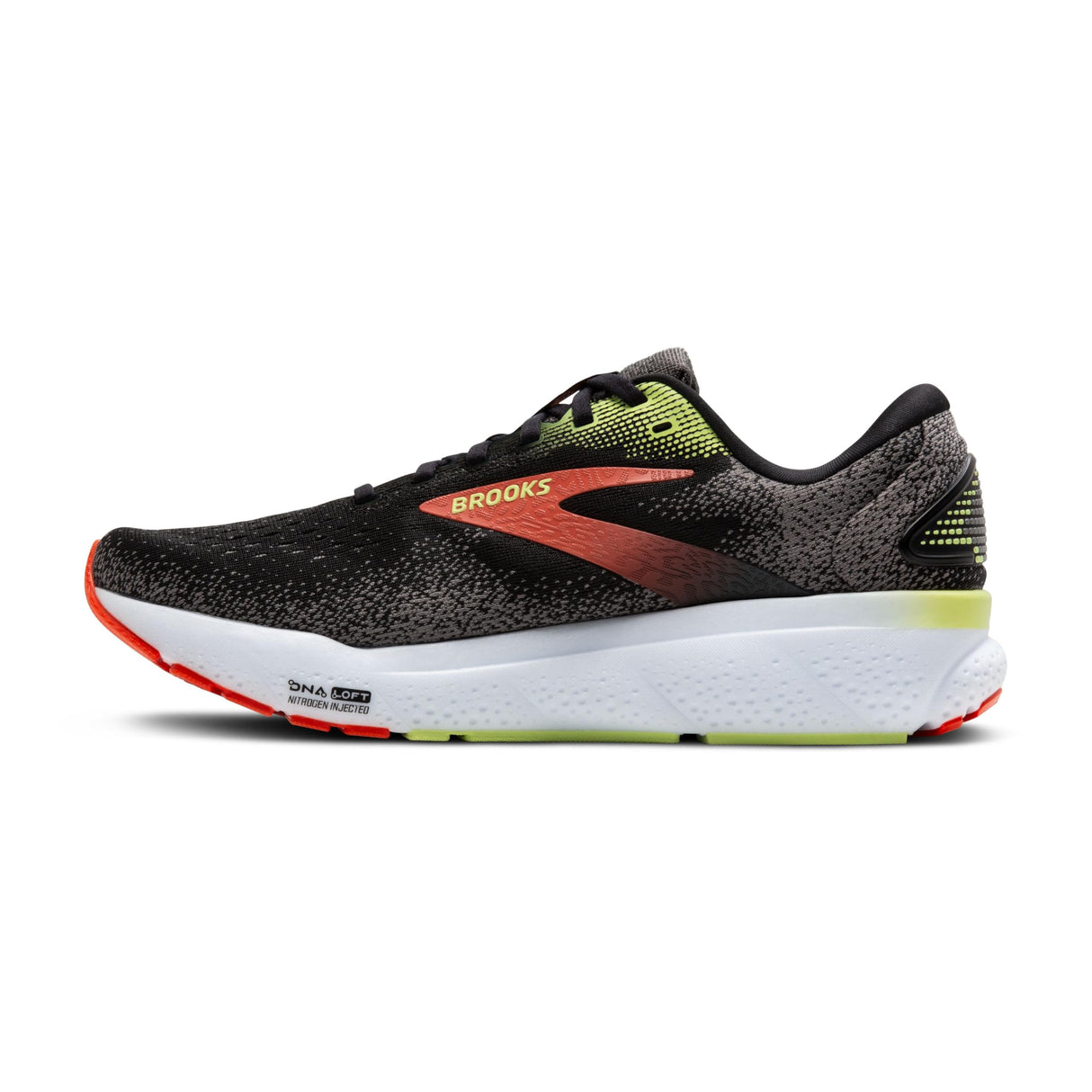 BROOKS Ghost 16, Sneaker Hombre, Negro/Rojo mandarín/Verde, 44 EU