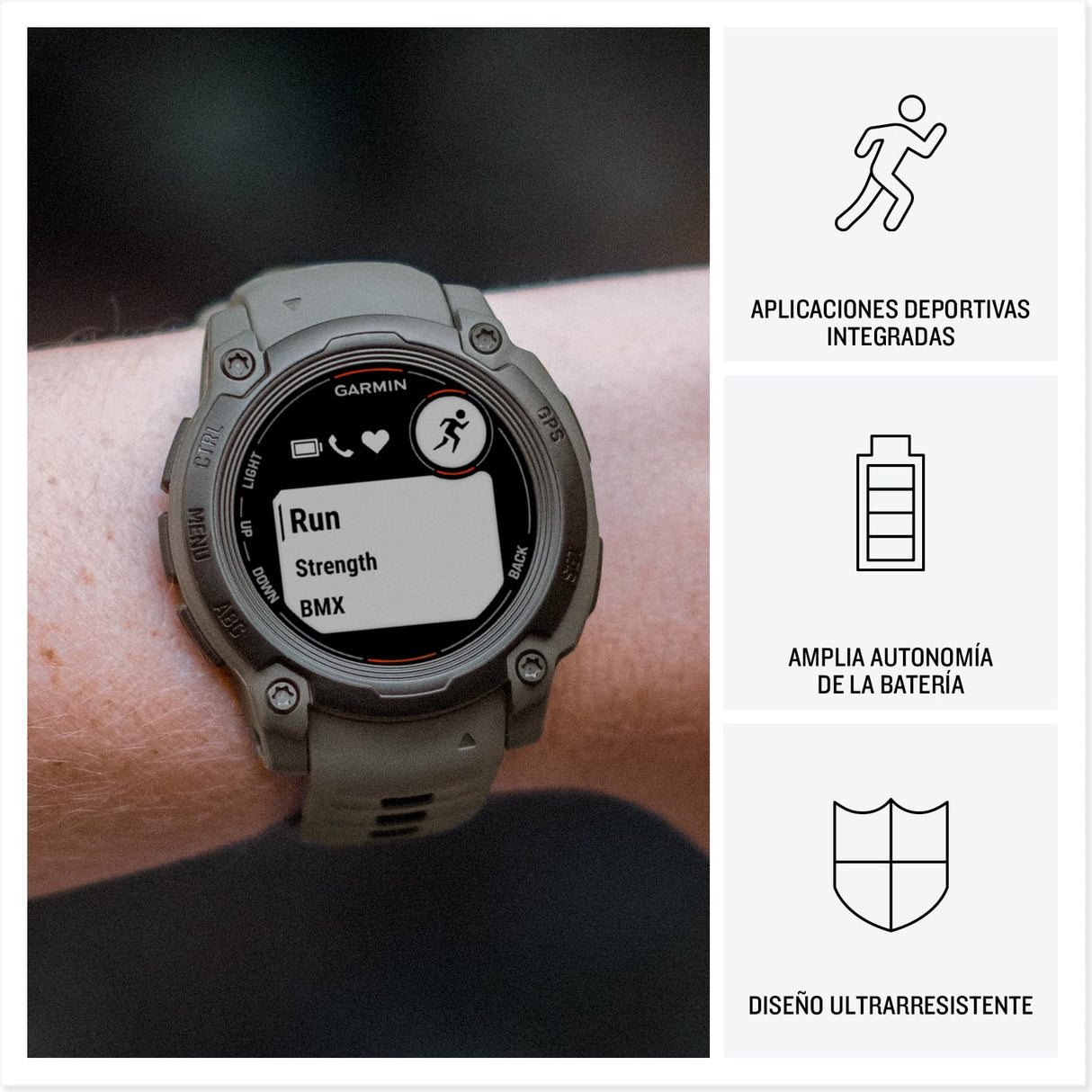 Garmin Instinct E, Reloj Inteligente con GPS, 40 mm, Resistente al Agua, Aplicaciones Deportivas integradas, Monitorización de la Salud, Notificaciones Inteligentes, Negro