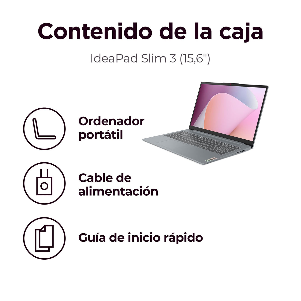 Lenovo IdeaPad Slim 3 Gen 8 – Ordenador Portátil 15.6" FHD (AMD Ryzen 5 7520U, 16 GB RAM, 512 GB SSD, Gráficos AMD Radeon 610M, Wi-Fi 6, Win 11 Home, Office Trial) Teclado QWERTY Español – Gris Ártico