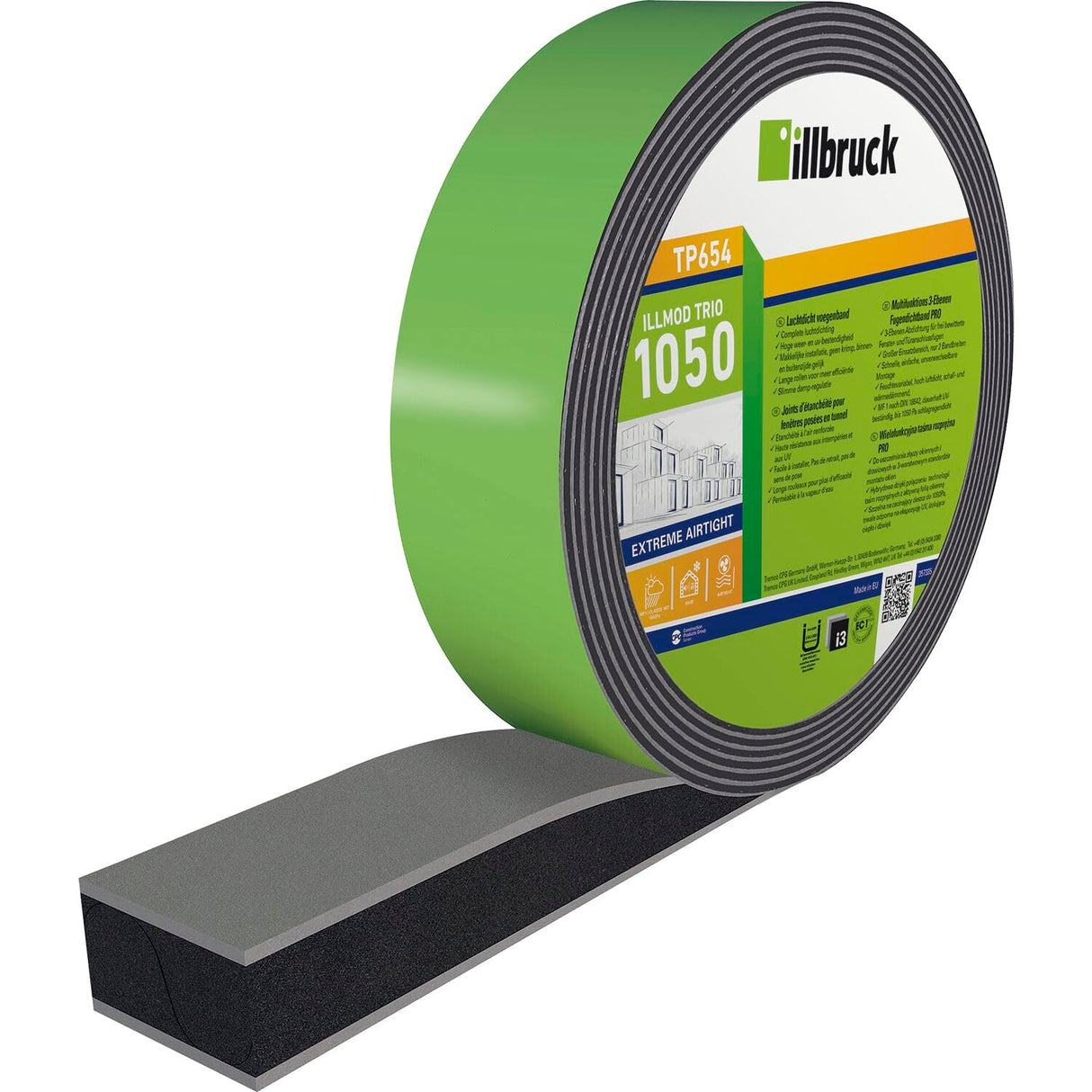 Illbruck Cinta de sellado para juntas B 58 mm TP654 con estructura de espuma de 3 capas, 8 m