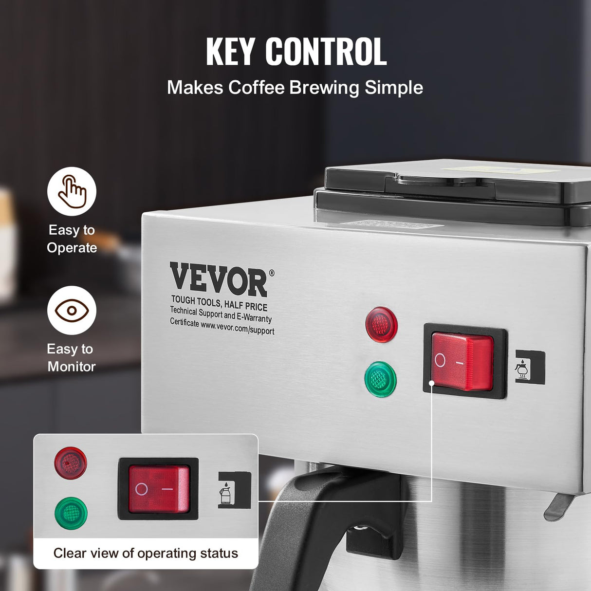 VEVOR Cafetera de Goteo Comercial Máquina de Café con 3 Jarras de Vidrio y 3 Placas Calentadoras Cafetera de Acero Inoxidable con Entrada Automática de Agua para Restaurante, Oficina, Cafetería